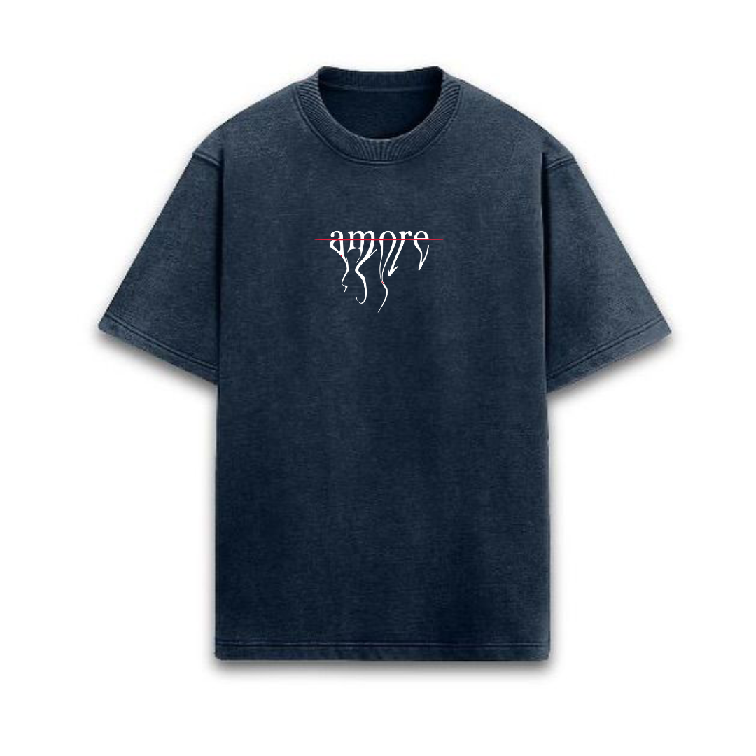 "AMORE" Acidwash Blue Oversized Tee
