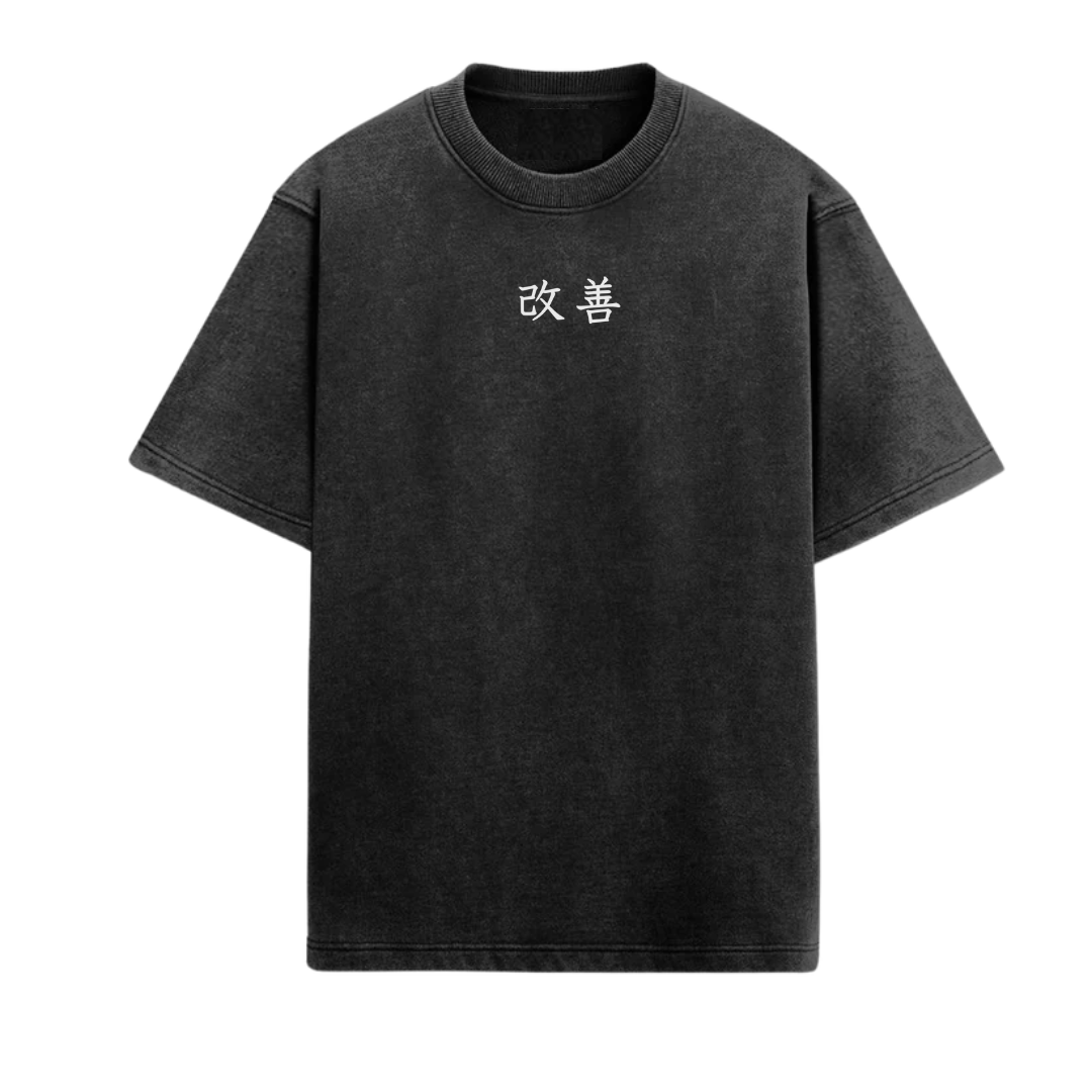 "Never Settled" Acidwash Black Oversized Tee