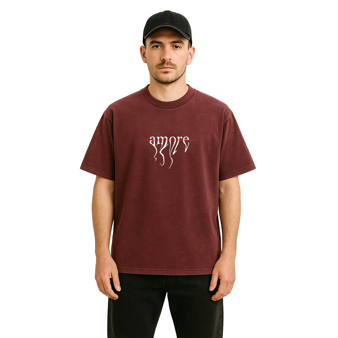 "AMORE" Acidwash Red Oversized Tee