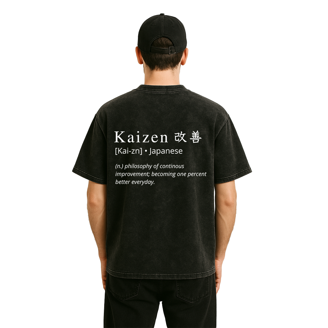 "Never Settled" Acidwash Black Oversized Tee
