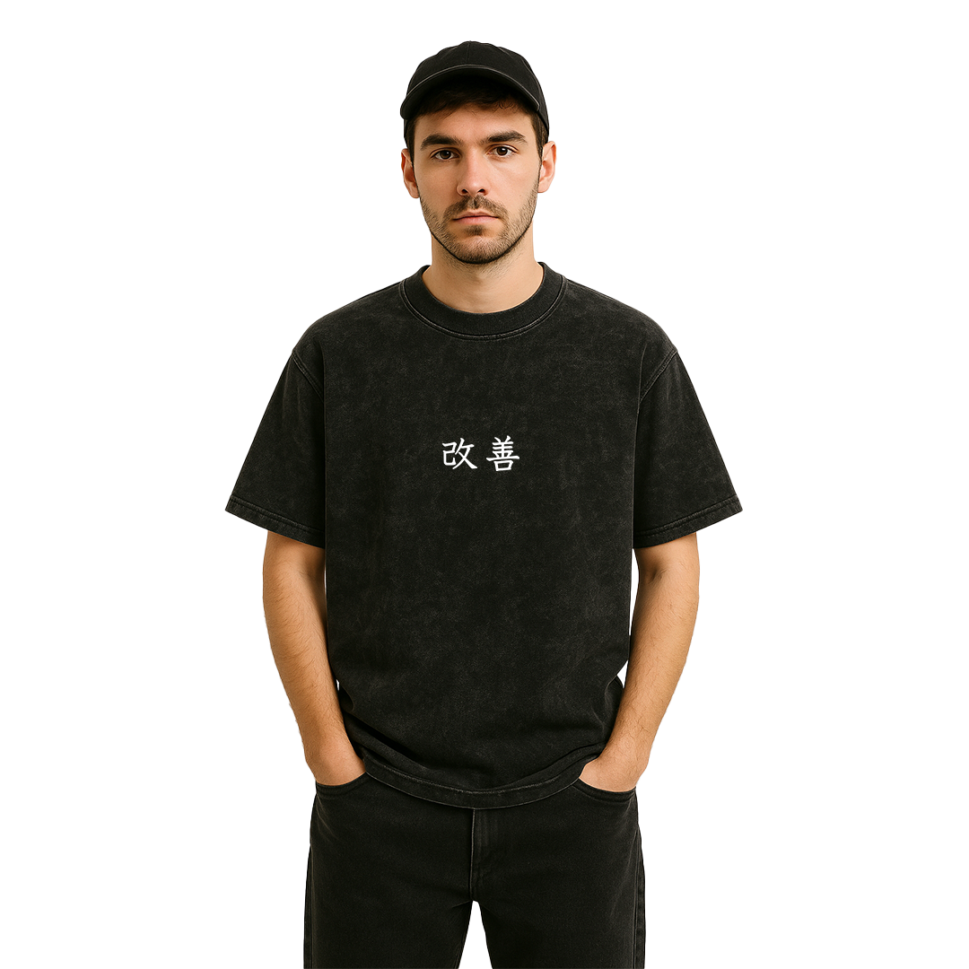 "Never Settled" Acidwash Black Oversized Tee