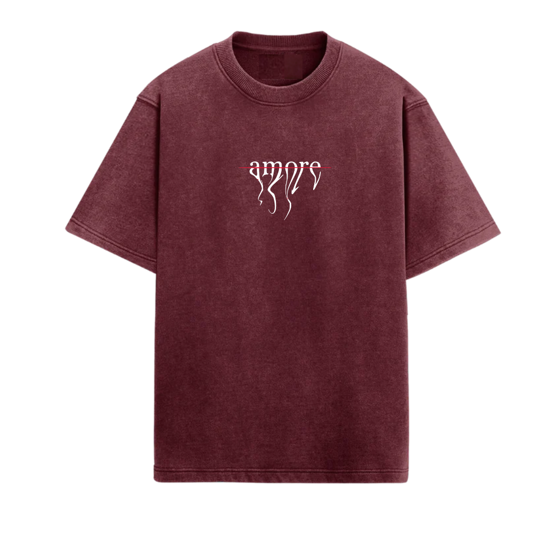 "AMORE" Acidwash Red Oversized Tee